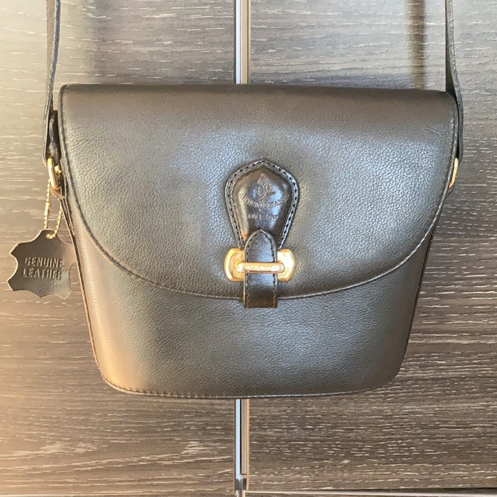 Vintage Aristophanes TMC Leather Art Black Equestrian Style Bucket Bag